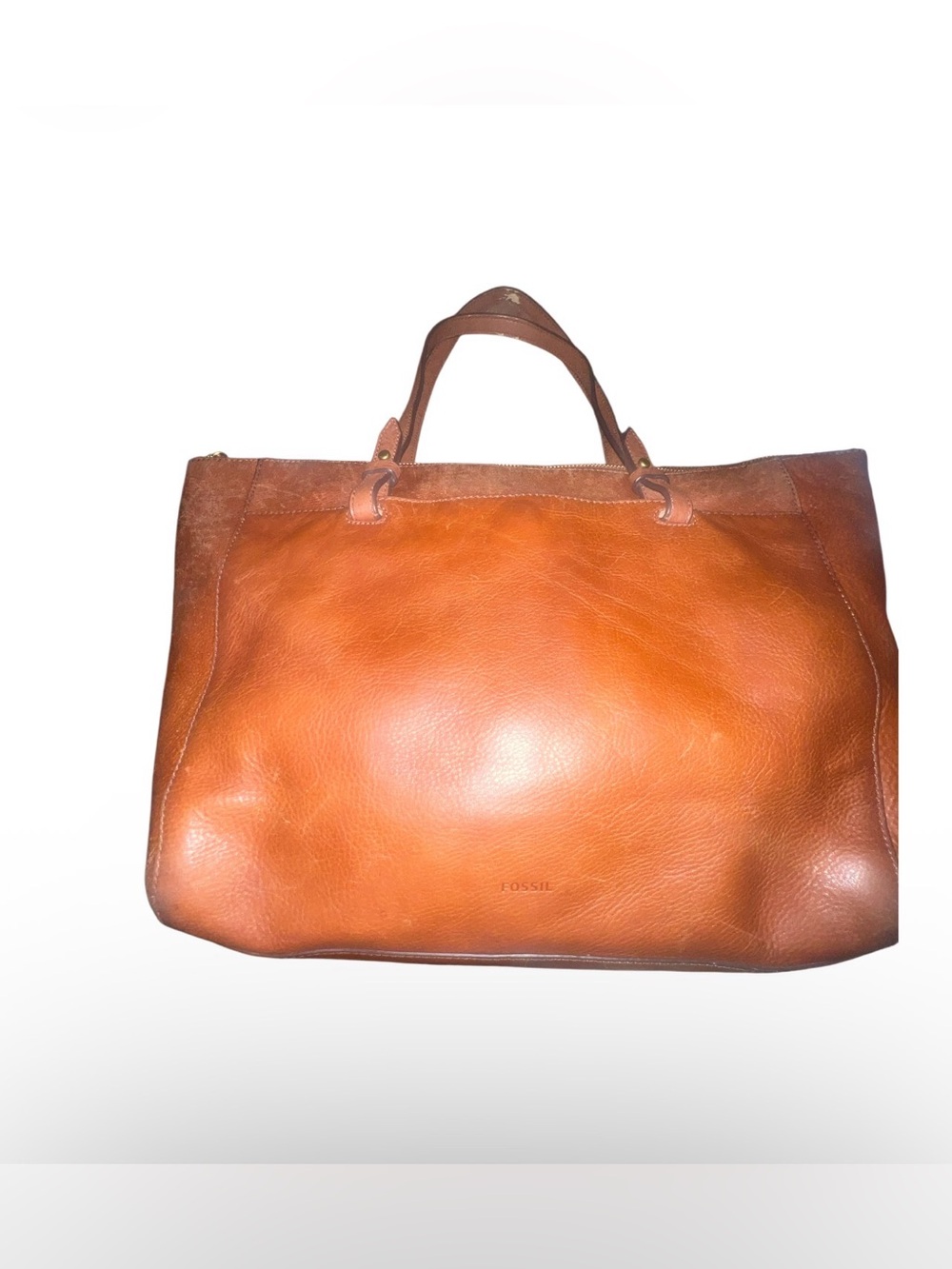 Fossil Rachel Brown Leather Zip Top Tote Bag